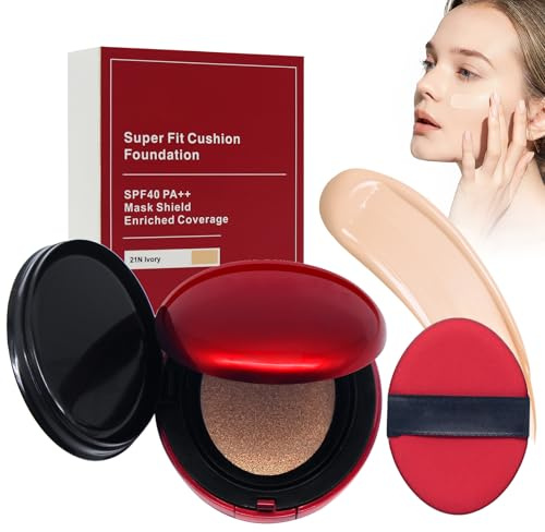 KUIRUNRX® Cushion Foundation, Red Cushion Foundation, Cushion Foundation Make-up für Glashaut, Ein Leichtes, Atmungsaktives Luftkissen, Das zur Maske Passt（21N)