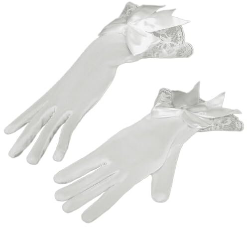 Anevous Kurze Handschuhe mit Schleife Damen, Vintage Mesh Spitze Handschuhe Opern Braut Handschuhe Stretch Handschuhe für Hochzeit Party Abschlussball Teeparty,Off-White