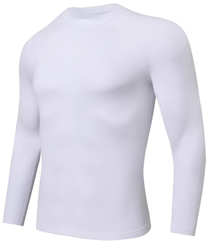 Thermounterwäsche Herren Winter Laufshirt Langarm Kompression Radfahren Langarmshirt Thermounterhemd Herren Langarm kompressionsshirt Warm Wandern Funktionsshirt Männer Thermo Tshirts Weiß 3XL