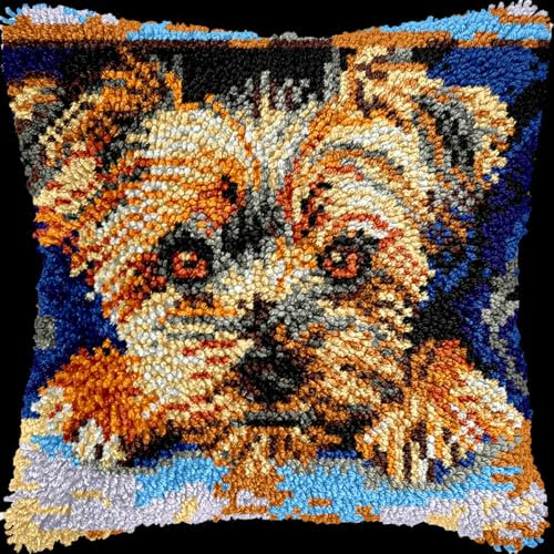 Kitquiver Diy Crochet Kit Principiantes Kits De Ganchillo Con Forma De Yorkshire Terrier Para Hacer Almohadones, Cojines, Hilo De Crochet, Fundas De Almohada, Alfombras, Decoración Del Hogar 17x17in