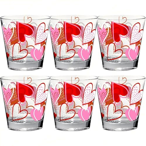 Sicignano | Bicchiere Acqua Nadia 250 ml Confezione da 6 Pezzi, Vetro Decorato Heart to Heart, Lavabile in Lavastoviglie, Adatto al Contatto con Alimenti