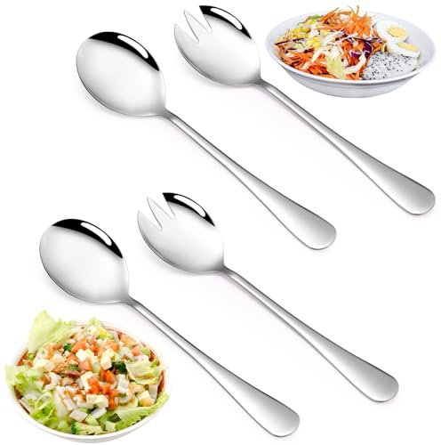 Salad Servers 4Pcs Stainless Steel Salad Serving Set Silver Salad Spoon Fork Serving Set Salad Serving Spoons Salad Spoons Salad Forks for Family Restaurant Party(20cm x 4.5cm)