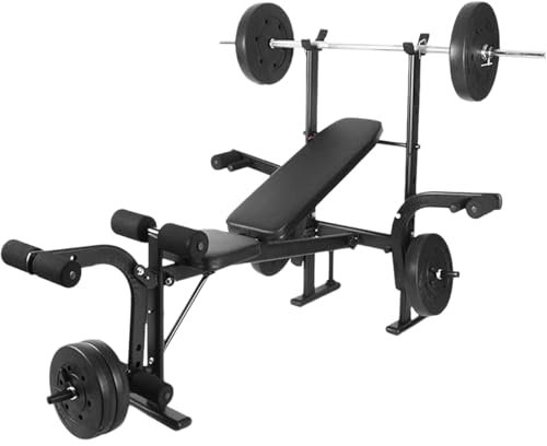 BESTXH Schwarz, Verstellbare Hantelbank, 4-In-1-Fitnessstudio-Sets Mit KniebeugenstäNder, BankdrüCkset Mit Beintrainer, GewichthebegeräT FüR GanzköRpertraining Im Heim-Fitnessstudio
