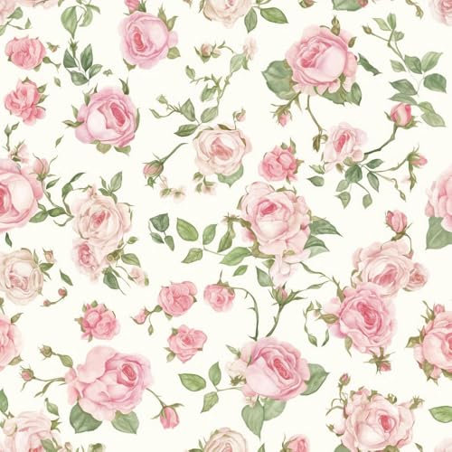 JIAOQSS Papier peint adhésif Rose roseRetro Roses Papier peint autocollant décollable Papier Peint Adhesif Mural Papier Collant pour Meuble Chambre Fille Amovible