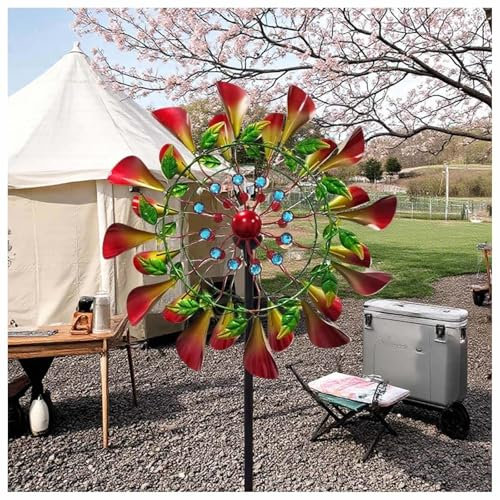 MeLtor Solar Windrad Metall, 207 cm Edelstahl Windrad, 360° Grad Drehbar Deko WindmüHlen für Den Garten, Wetterfestes Gartendeko