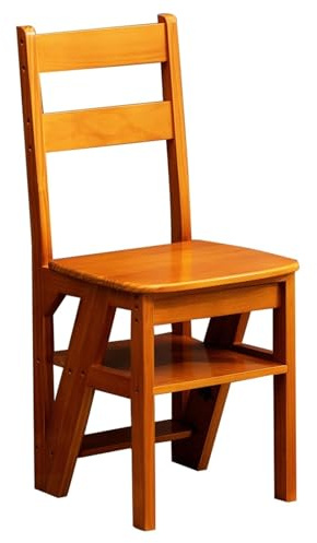 Chaise pliante à 4 niveaux, tabouret convertible en bois, échelle et siège 2 en 1, pliable, multifonction pour la maison, la cuisine, le bureau, le salon (marron, 39 x 46 x 90 cm)