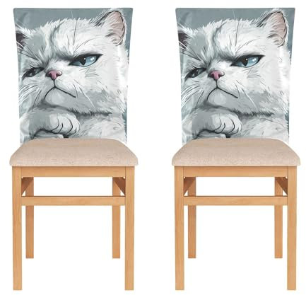 Stuhlhussen für Klassenzimmer, Stuhlhussen für Hochzeit, abnehmbar, Esszimmerstuhl, lustige weiße Katze, 6 Stück