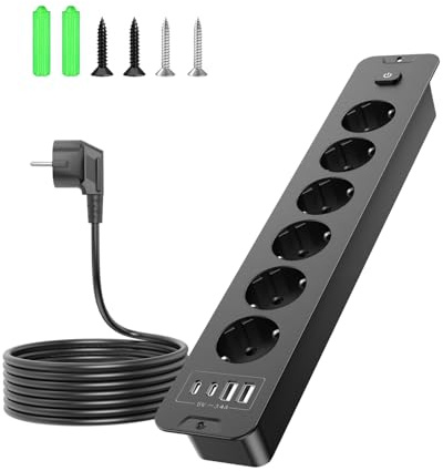 Vipwell Unterputz Steckdose mit USB,Tischsteckdose Versenkbar mit 6 Fach 4 USB (2 USB C PD 20W),Einbau Steckdosenleiste für Desktop,Schrank, Zuhause und Büro (Schwarz)