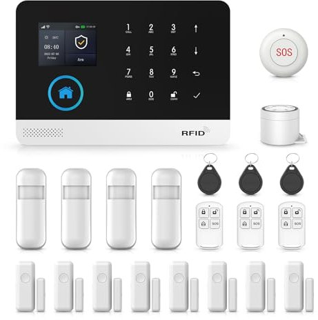 XNH 4G + WLAN Alarmanlage für Haus & Wohnung, 21 Stück Smart Komplettsysteme mit App, 120dB Sirene, Tür- und Fenstersensoren, Bewegungsmeldern, Fernbedienungen, Funktioniert mit Alexa