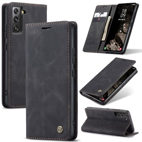 Azororo Handyhülle für Samsung Galaxy S21 Plus 5G Hülle Premium Lederhülle Flip Case Magnet Tascher Kartenfach Standfunktion Klapphülle Schutzhülle für Samsung Galaxy S21 Plus, Schwarz