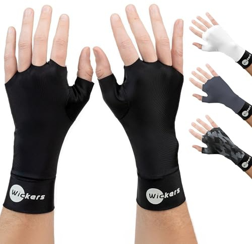 Wickers Thin Fingerless Gloves Men & Women - Lightweight Inner Boxing Gloves, Breathable Inner Glove Liners for Exercise, Gym Glove - Pair, Large, Black