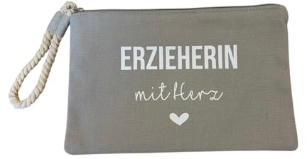 NeLi Erzieherin mit Herz Tasche mit Henkel, Geschenk für Erzieherinnen, kleines Dankeschön Abschiedsgeschenk hellgrau