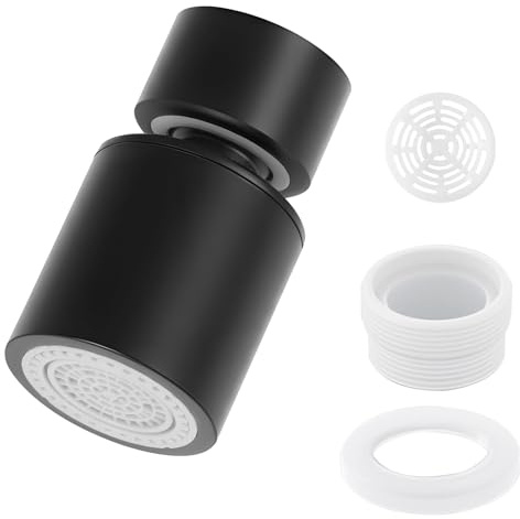 Faucet Tap Aerator 22mm/FM22 360° Swivel Kitchen Tap Spray Head with Universal Adapters Dual Function Flow (Soft Bubble/Strong Spray) Water-Saving Tap Sprayer Attachment for Kitchen Bathroom (Black)