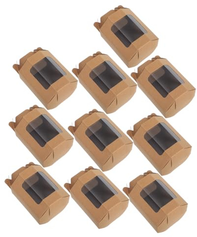 Cajas Kraft con Ventana Octogonales 10 Piezas con Asa Integrada | Papel Kraft y Pvc, Embalaje para Celebraciones, Formato Individual, Fácil de Transportar