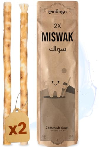MODOGO® Miswak Siwak Spazzolino x2 - Cura dentale naturale con bastoncino Miswak - Legno dentale bio per denti sani - Pulizia dentale tradizionale per l'uomo e l'ambiente - Confezione fresca
