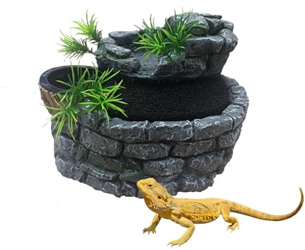 Repticircle 550ML Reptilien-Wasserbrunnen mit Futternapf - Terrarium Trinkbrunnen für Bartagamen, Gecko, Chamäleon, Eidechse, Baumfrosch & Schildkröte - Hält Wasser klar, Einfach zu bedienender