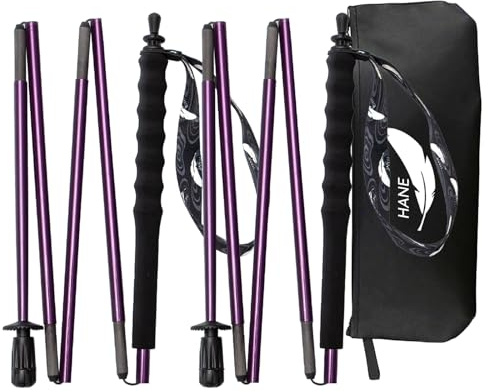 Vandringsstavar i kolfiber, KEALING Set med 2 fällbara pinnar 5 sektioner ultralätt, vandring och bergsbestigning, med ergonomiskt handtag och djurhållare (lila, 110 cm)