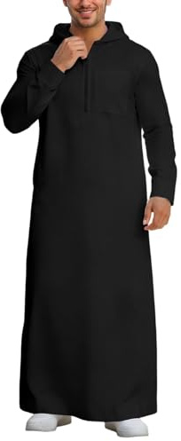 RUMAOZIA Caftano Uomo Abiti musulmani con cappuccio e cerniera Musulmani Abaya Cotone Camicie di lino Afgano Abbigliamento Arabo Uomo Abbigliamento da preghiera Estate Jilbab Robe Islamico Thobe, O