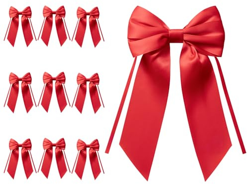 MORSUNBELA 10 Stycken Rosetter Dekoration Julgran Bröllop Presentrosett Stor Krans Rosett för Present Födelsedag Jul Adventskrans Röd