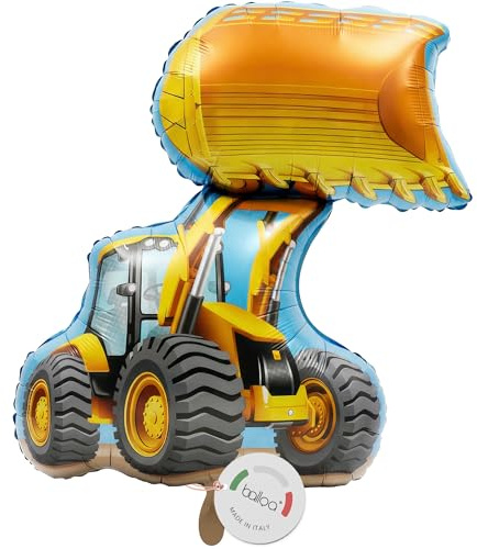 Balloa XXL-ballong grävmaskin byggarbetsplats, bulldozer heliumballong, radlader fordon byggarbetsplats, festdekoration, födelsedagsdekoration, födelsedagspresent barn, pojke flicka
