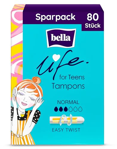 bella for teens Tampons Normal (80 Stück) für die erste Periode | Anfänger Mädchen, Easy Twist, Schwimmen | 5x16 Vorratspack