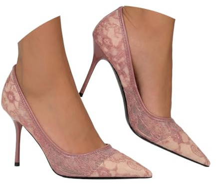 Minetom Escarpins Femme En Dentelle À Bout Pointu Et Talon Aiguille Élégants Et Confortables Pour Mariage Soirée Ou Sortie Habillée