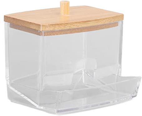 WIHFHGZ Caja para Bastoncillos de Algodón, Caja Transparente con Tapa, Plástico y Bambú, Ligera y Duradera - Protección contra Polvo y Organización, Ideal para Cosméticos y Joyas