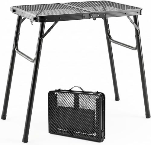 Table Pliante Extérieur 60x40 cm, Table Barbecue et Plancha Pliable en Métal, Petite Table Camping Légère 2,4 kg, Hauteur Réglable 26/47/65 cm, Charge 30 kg, pour Jardin Terrasse Balcon Pique-nique