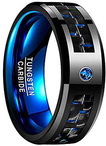 NUNCAD Mens 8mm Black Tungsten Carbide Engagement Ring Male Rings high Polished Finish Size 10