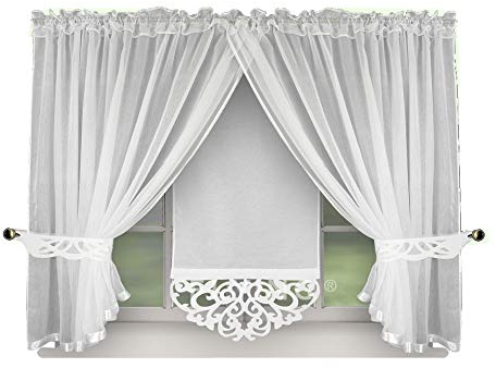 FKL DESIGN Home Deco Schöne Fertiggardine Fenstergardine Gardine Vorhang Panel Weiß Kräuselband Smokband Store 150x400 cm LB-144 (Weiß)