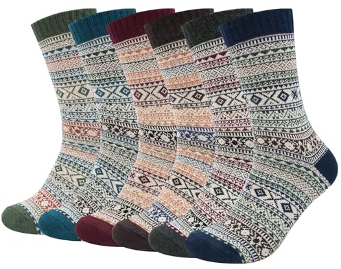 Justay 6 par ullstrumpor män, termiska vinterstrumpor, strumpor män med bomull, tjocka varma färgglada stickade strumpor 38–45, 38-45