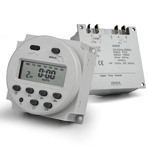 Taikuwu CN101A Zeitschaltuhr, Digital, LCD, ganze Woche programmierbar, Gleichstrom 12 V, 16 A, SPST