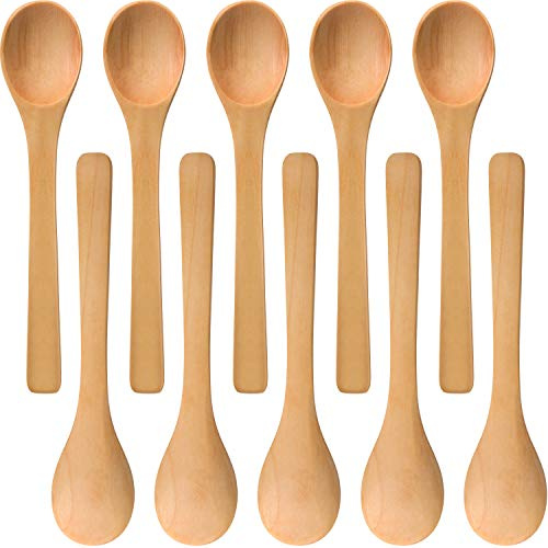 Boao 30 Pieces Small Wooden Spoons, 5.12'' L Mini Wood Spoons for Soup, Little Tiny Honey Teaspoons Bulk for Stirring Coffee Tea Stirring Jars Sugar Seasoning Oil Kitchen Supplies(Light Brown)