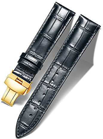 BINLUN Leder Uhrenarmband Lederarmband Ersatz Uhrenarmbänder für Herren Damen mit Silber/Gold/Roségold Schmetterling Faltschließe 12-24mm