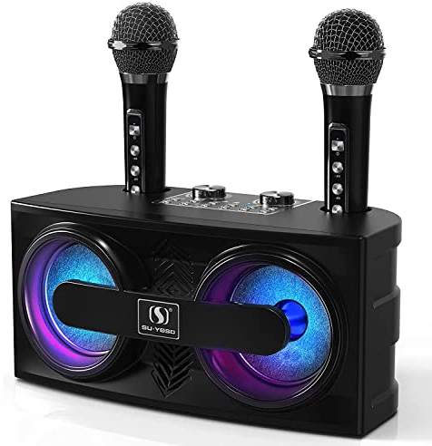 Karaoke con microfono bambini e adulti, cassa con microfono, karaoke professionale completo portatile cassa karaoke con 2 microfoni per feste, attività, supporto Bluetooth, AUX, scheda USB/TF