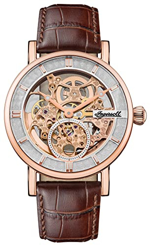 Ingersoll The Herald Herren-Automatikuhr, 40 mm, mit skelettiertem Zifferblatt und echtem Lederarmband I00401B