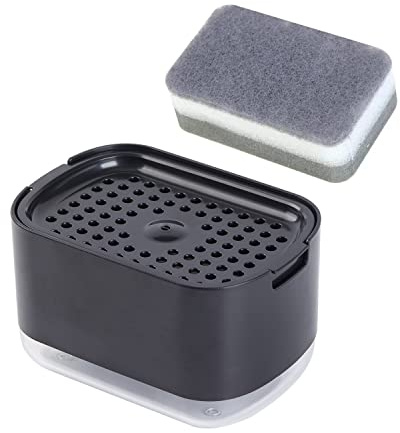 Obsoorth 10oz Dish Soap Dispenser for Kitchen Sink with Sponge Holder Push Down Pump Soap Dispenser Kitchen Premium Quality Sink Dish Washing- Black