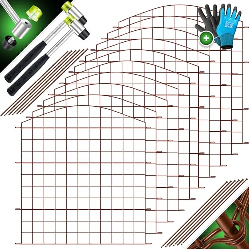 KESSER® Valla para estanque, valla de jardín, juego completo de vallas de metal, incluye martillo + varillas de fijación, valla para colocar en el jardín, Arco superior en punta - Set de 5