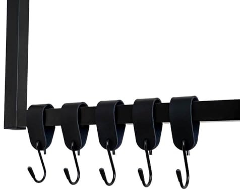 Home Deluxe - S-Haken SHAPE - 10 Stück, Schwarz, 11 x 3 x 4cm, Eisen mit PU- Leder, inkl. Doppelnaht I Kleiderhaken Kleiderbügel Garderobenhaken Kleideraufhänger