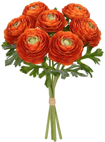 Arborus 34 cm Ranunkeln Künstlich 4 STK Künstliche Stiele mit 7 Blüten Köpfe Ranunkeln Deko Künstliche Blumen wie Echt Fake Blumen Zweige für Vase Blumenarrangement zum Basteln Modern Rustikal Deko