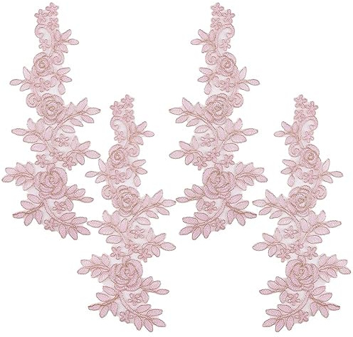 GORGECRAFT 2 Paar 3D Bestickte Blumen Aufnäher Zum Aufnähen Motivstickerei Spitzenflicken Applikationen Hochzeitskleid Kopfschmuck Der Braut Schmuckflicken Für Kleidung Nähen Basteln Jeans Rosa