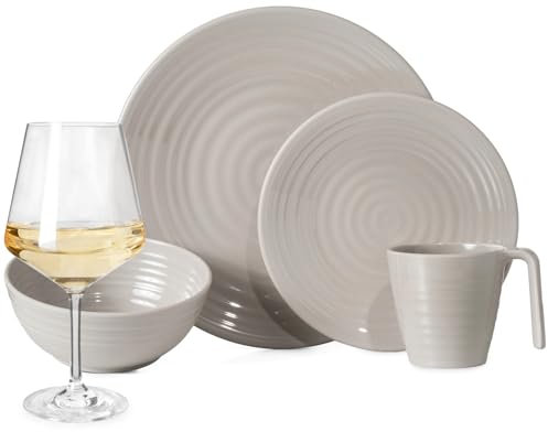 Vaisselle de camping en mélamine pour 4 personnes 16 pièces + 4 verres à vin Milano Blanc