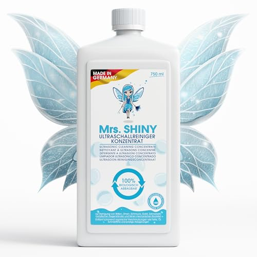 Mrs. SHINY - Ultraschallreiniger Konzentrat für Brillen, Schmuck, Gebiss und mehr - Für alle Ultraschallreinigungsgeräte - Ultrasonic Cleaner - 750 ml