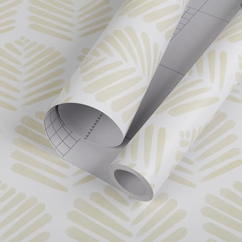 Hode Papier Adhesif pour Meuble Motif Géométrique Jaune et Blanc 44cmx3m，Papier Peint Vinyle Autocollant Imperméable，Rouleau Adhesif Decoratif Comptoirs de Cuisine Salle de Bain