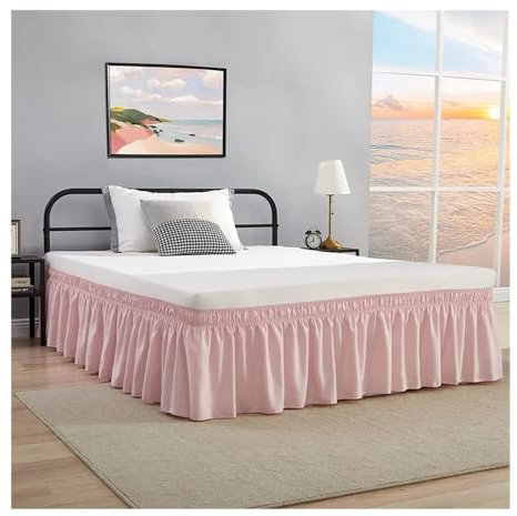 Cmis Kbei Cache-sommier à volants pour grand lit, chute de 38 cm, avec élastique réglable, anti-poussière, facile à installer, en tissu infroissable (rose nordique, 160 x 200 x 38 cm)