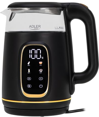 Adler bouilloire electrique avec temperature reglable – 1,7 L – écran LED et panneau tactile – 5 programmes de température – fonction maintien au chaud – 2200 W
