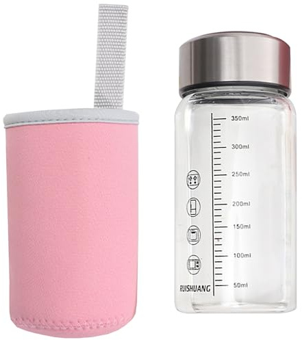 Hot Day Hot Glass Water Bottle 350ml Graduation Measuring Leak Proof Lid