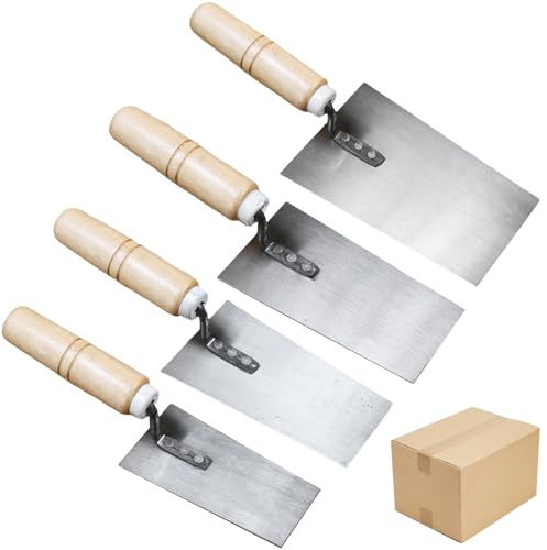 4 Teilig Edelstahl Maurerkelle Set, Stukateurkellen Set, Trapezförmige Edelstahl-Maurerkelle, Gipserspachtel mit Holzgriff Stukkateurkelle Gipserkelle Stukkateurspachtel Kelle (50mm 55mm 60 mm 80 mm)