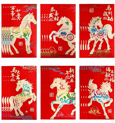 24 Stück Happy New Year Chinesisches Neujahr Rote Umschläge, Chinesisches Neujahr 2026 Pferd, Pferd 2026 Chinese New Year Red Envelopes, Jahr Des Festival Geld Pakete für Frühling Festiva