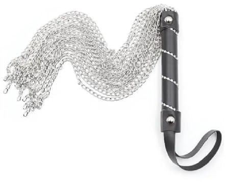 Generisk 55 cm lång ridsport träningspiska med läderhandtag och metallkedjetofs